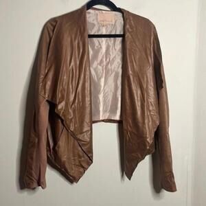 Gibson Latimer Brown Open Front Handkerchief Hem Moto Grunge Jacket biker